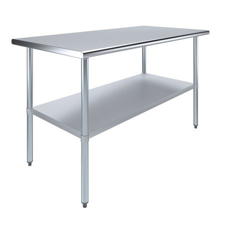 Amgood Stainless Steel Metal Table with Undershelf, 60 Long X 30 Deep AMG WT-3060